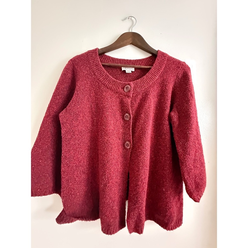 Christopher & Banks Womens Large Burgundy Red Marl 3 Button Cardigan Sweater